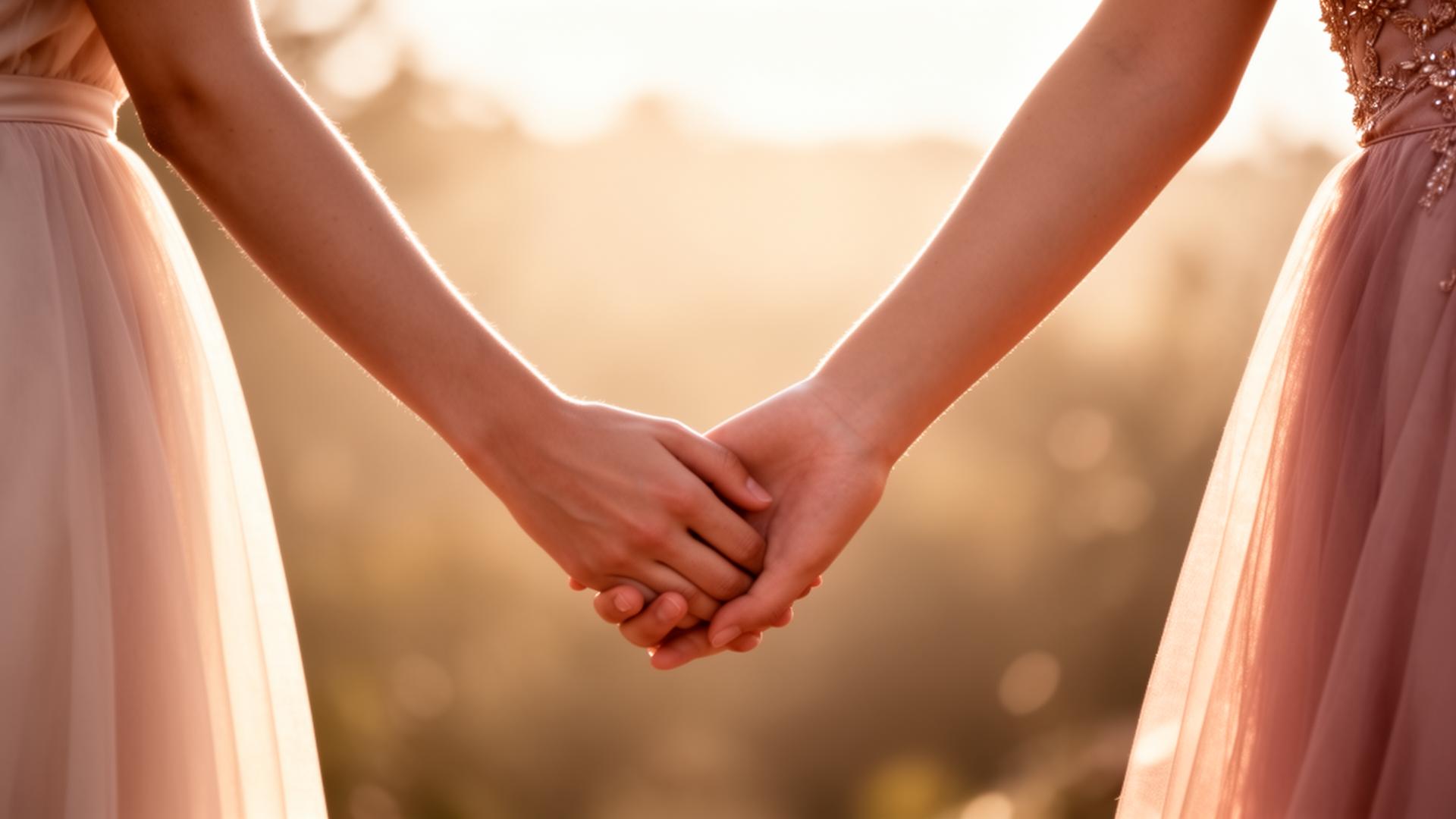 Two hands meeting in golden light